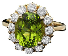 Load image into Gallery viewer, 5.35 Carats Natural Peridot and Diamond 14k Solid Yellow Gold Ring
