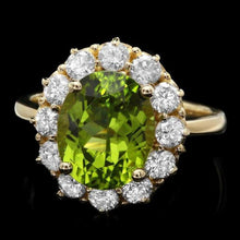 Load image into Gallery viewer, 5.35 Carats Natural Peridot and Diamond 14k Solid Yellow Gold Ring