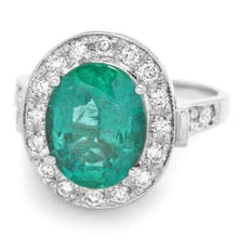 Load image into Gallery viewer, 4.00 Carats Natural Emerald &amp; Diamond 14k Solid White Gold Ring
