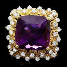 Load image into Gallery viewer, 10.00 Carats Natural Amethyst and Diamond 14K Solid Yellow Gold Ring