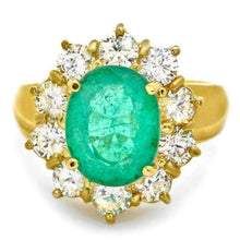 Load image into Gallery viewer, 5.60 Carats Natural Emerald &amp; Diamond 14k Solid Yellow Gold Ring