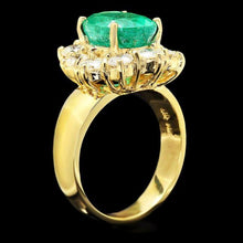 Load image into Gallery viewer, 5.60 Carats Natural Emerald &amp; Diamond 14k Solid Yellow Gold Ring