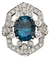 Load image into Gallery viewer, 7.10 Carats Natural Blue Topaz and Diamond 14k Solid White Gold Ring