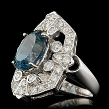 Load image into Gallery viewer, 7.10 Carats Natural Blue Topaz and Diamond 14k Solid White Gold Ring