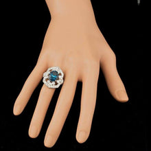Load image into Gallery viewer, 7.10 Carats Natural Blue Topaz and Diamond 14k Solid White Gold Ring