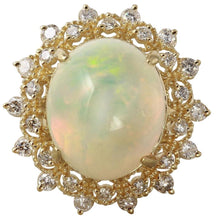 Load image into Gallery viewer, 6.90 Carats Natural Impressive Ethiopian Opal and Diamond 14K Solid Yellow Gold Ring