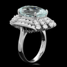 Load image into Gallery viewer, 10.30 Carats Natural Aquamarine and Diamond 14K Solid White Gold Ring