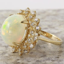 Load image into Gallery viewer, 6.90 Carats Natural Impressive Ethiopian Opal and Diamond 14K Solid Yellow Gold Ring
