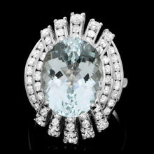 Load image into Gallery viewer, 10.30 Carats Natural Aquamarine and Diamond 14K Solid White Gold Ring