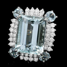 Load image into Gallery viewer, 17.00 Carats Natural Aquamarine and Diamond 14K Solid White Gold Ring